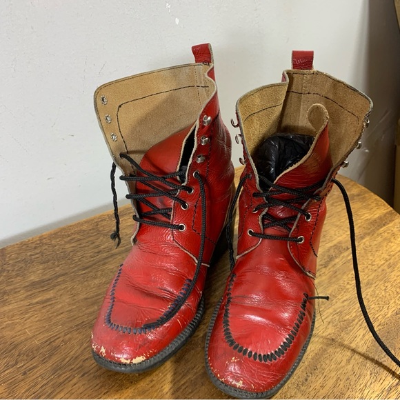 90s combat style red leather boots - Picture 2 of 14